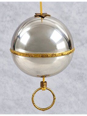 Reuge Swiss Musical Christmas Ball Ornament Silver Gold Working Retro Holiday